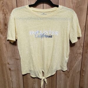 Hollister California Yellow Cropped Tee Shirt Juniors XS Short Sleeve Tie Waist